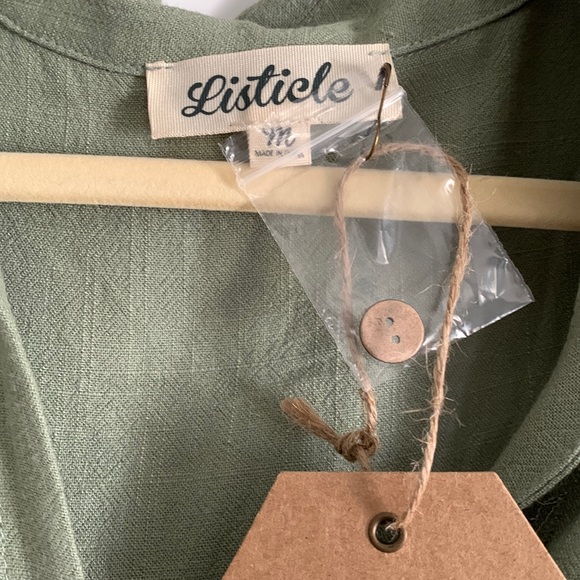 NWT Listicle Sage Green Wood Button Distressed Shirt - Picture 6 of 8